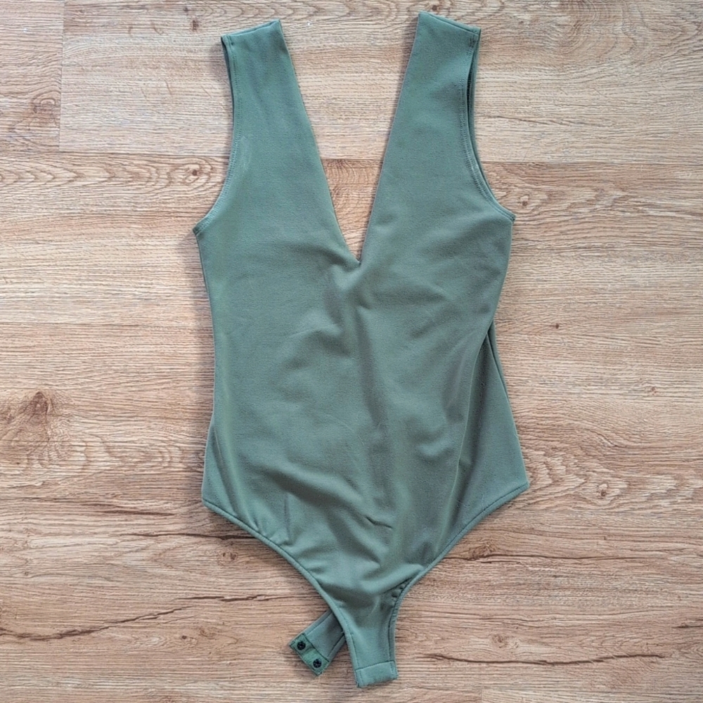Free people olive green deep V bodysuit